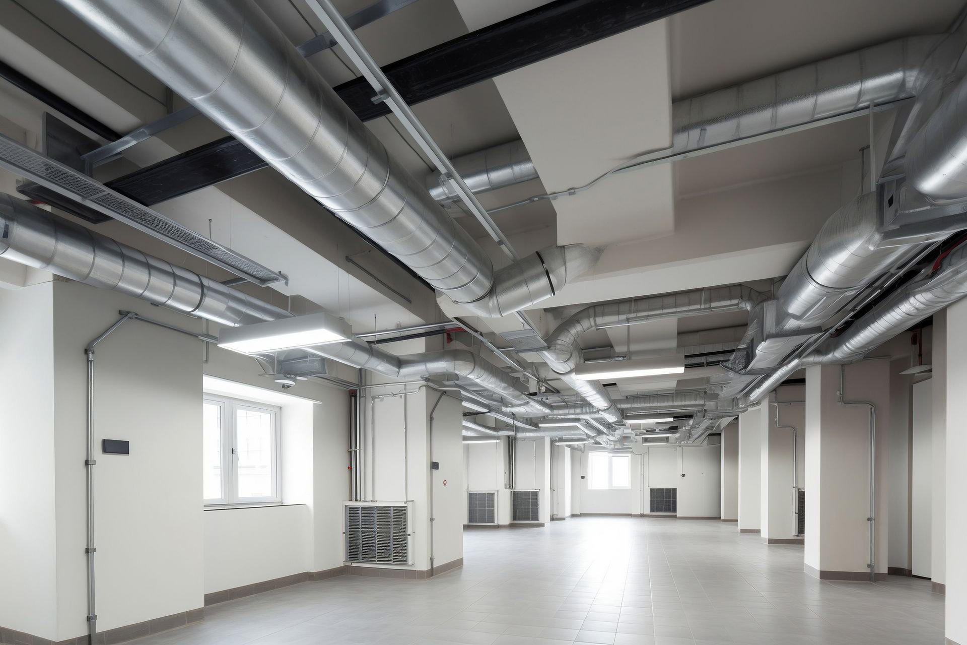 Installation de ventilation et de climatisation dans un bâtiment industriel