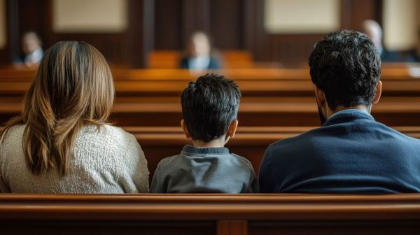 Un enfant assis entre ses deux parents