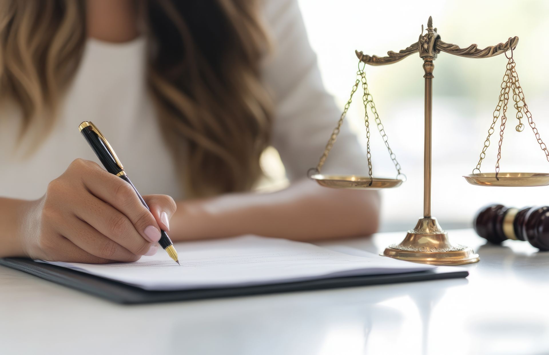 Une avocate qui écrit sur une feuille