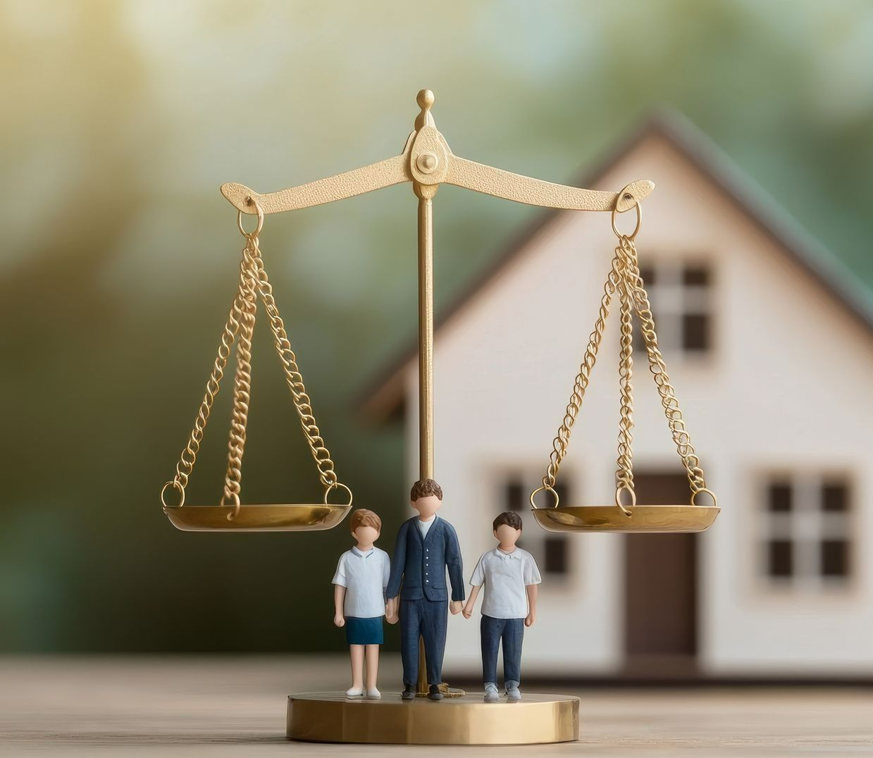 Une balance de justice avec une famille devant