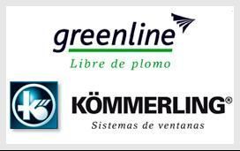 Dos logotipos para Greenline y Kommerling sobre un fondo blanco.