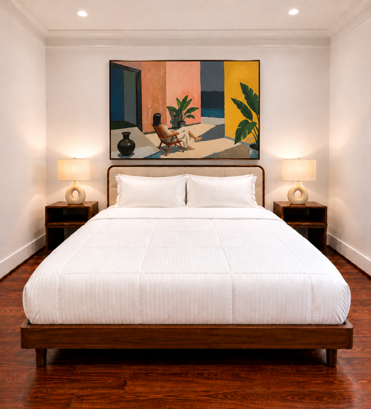 Comfortable king bedroom in a Houston vacation rental near MD Anderson Cancer Center for extended stays.