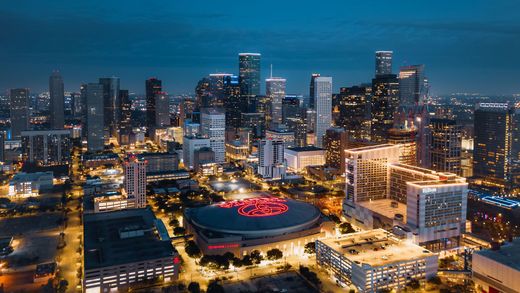 Downtown Houston skyline in Houston, Texas, near our vacation rentals and short-term rentals.