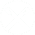 Ein weißer Kreis mit einem Kreuz in der Mitte auf weißem Hintergrund.