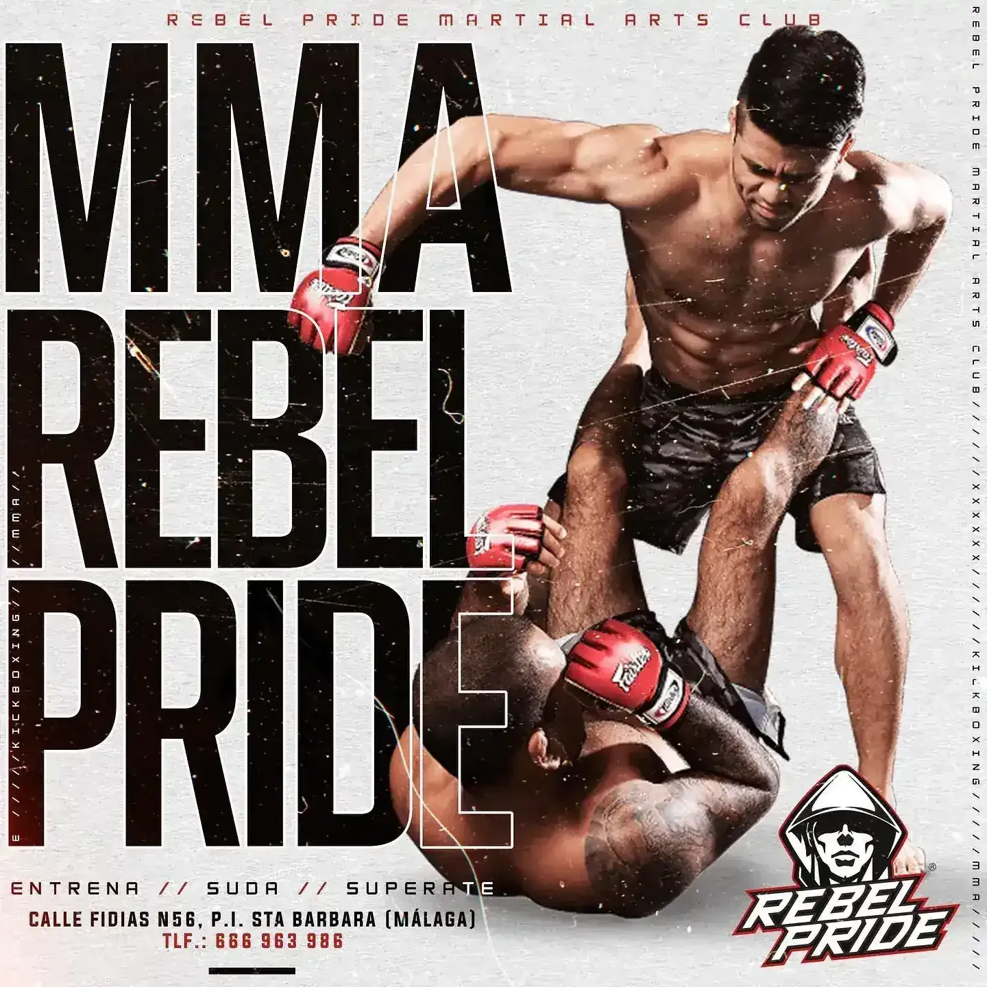 Póster de pelea de MMA con dos luchadores sin camisa en posición de agarre con las palabras