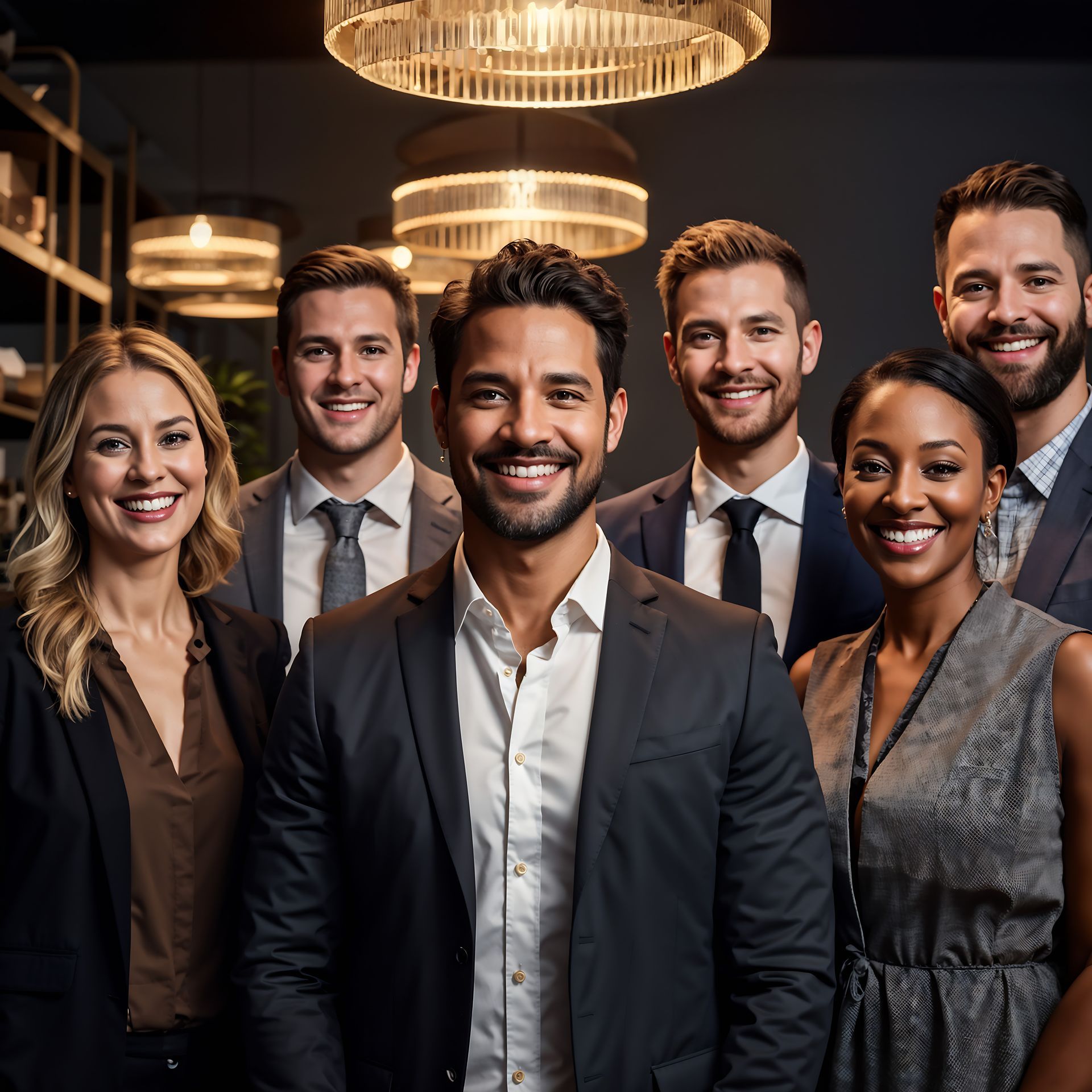 Une équipe de travail prenant la pose pour le photographe.