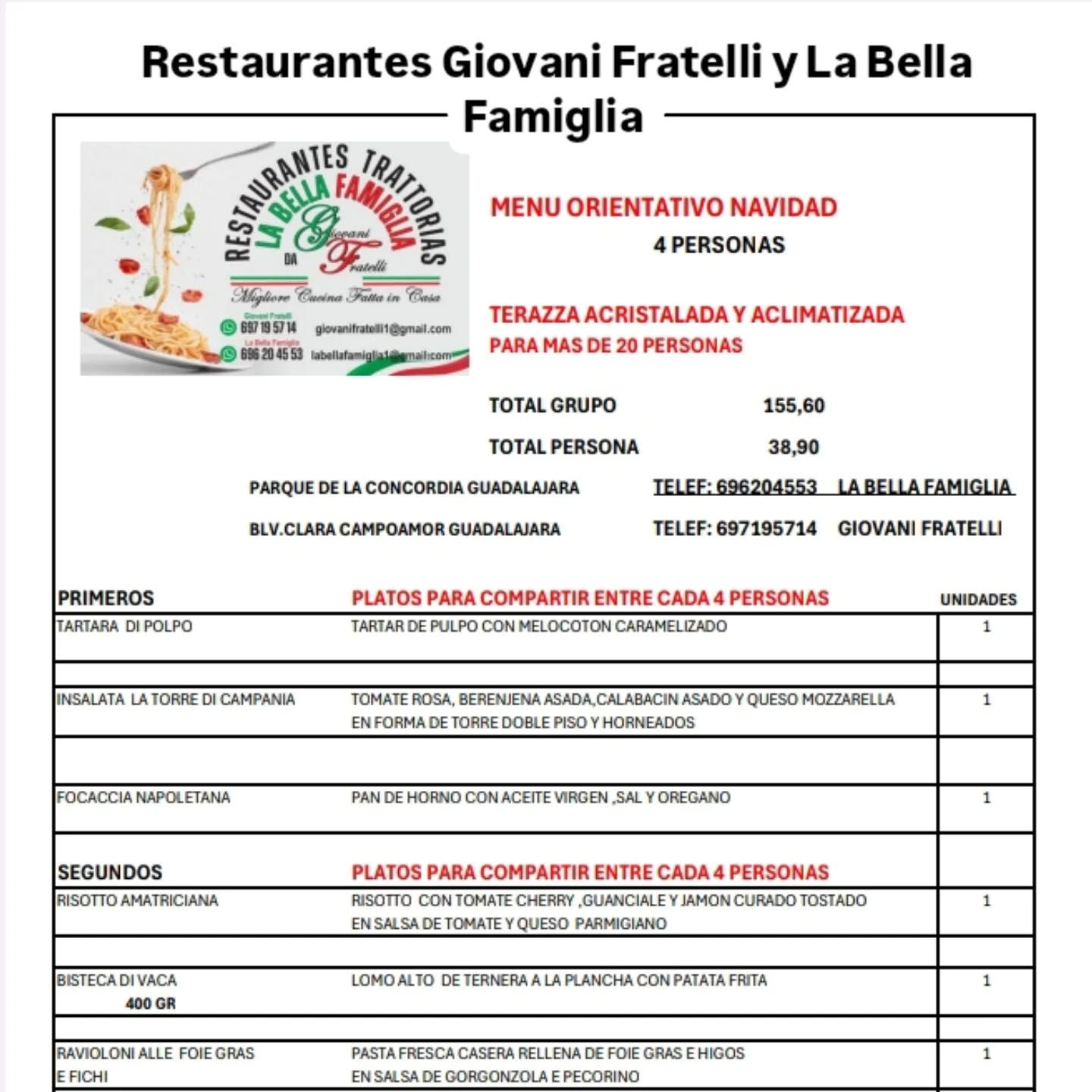 Menú para restaurante 