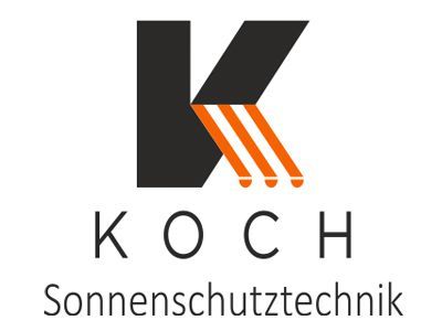 Logo für Koch Sonnenschutztechnik, bestehend aus einem schwarzen „K“ mit orangefarbenen Linien und dem Firmennamen.