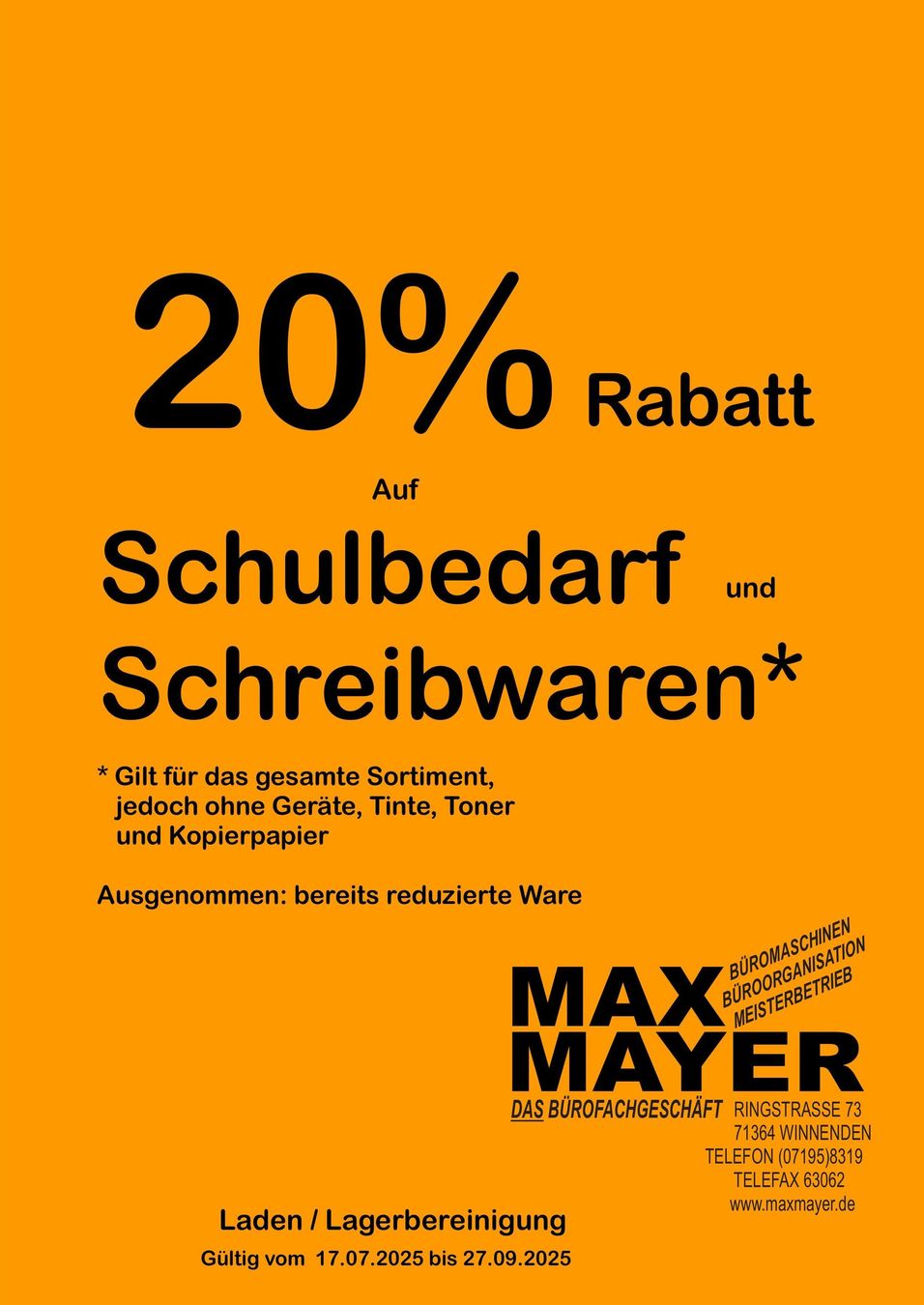 Ein Plakat mit der Aufschrift „20 % Rabatt“