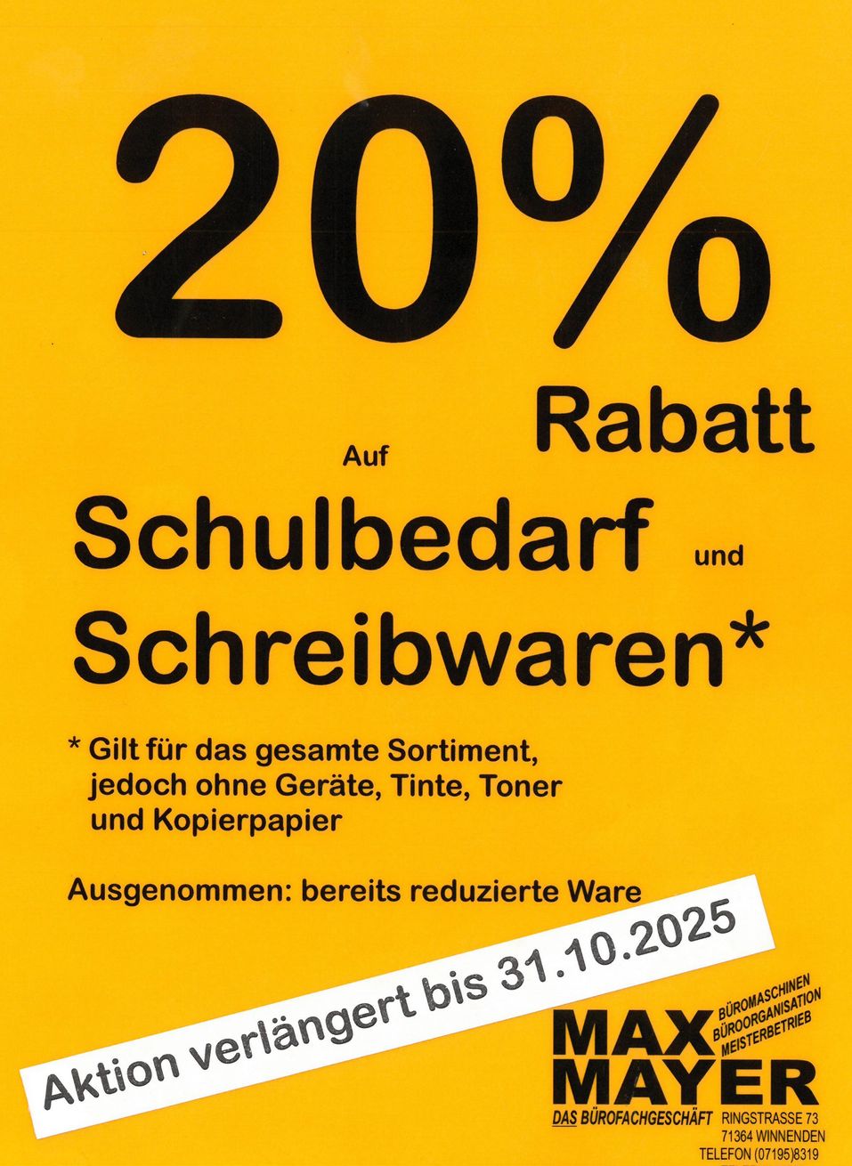 Ein Plakat mit der Aufschrift „20 % Rabatt“