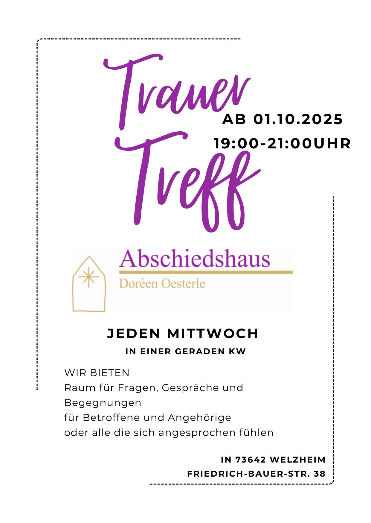 Einladung Trauer Treff am 01.10.2025 Einladung Trauer Treff am 01.10.2025