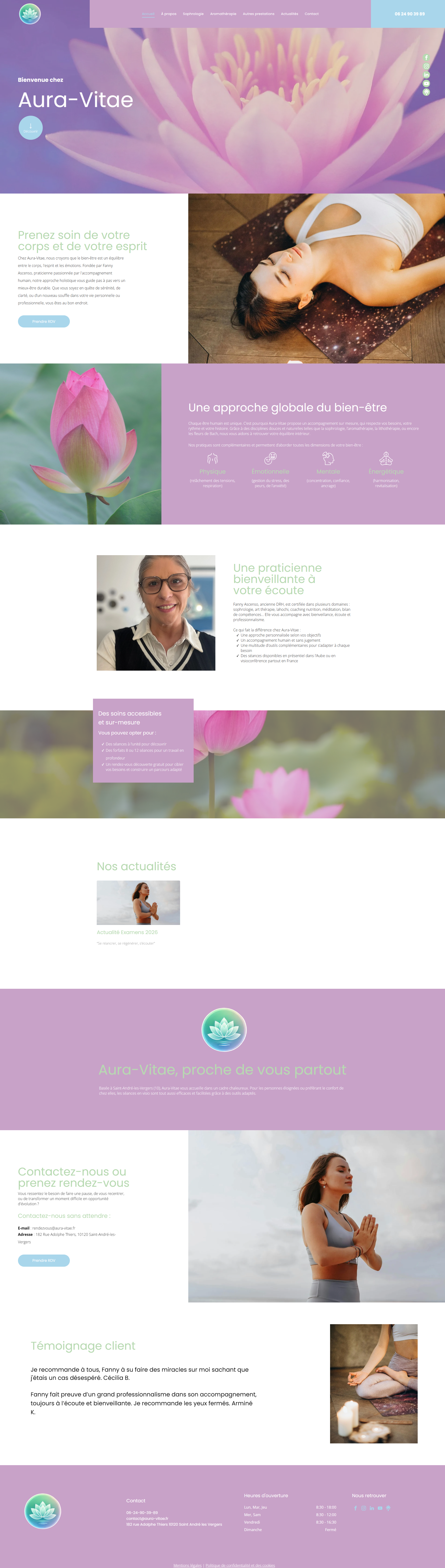 Collage floral pastel avec sections de site web, blocs de texte et photos de personnes et de produits