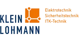 Klein Lohmann logo with blue and orange text and electrical icon; Elektrotechnik, Sicherheitstechnik, ITK-Technik