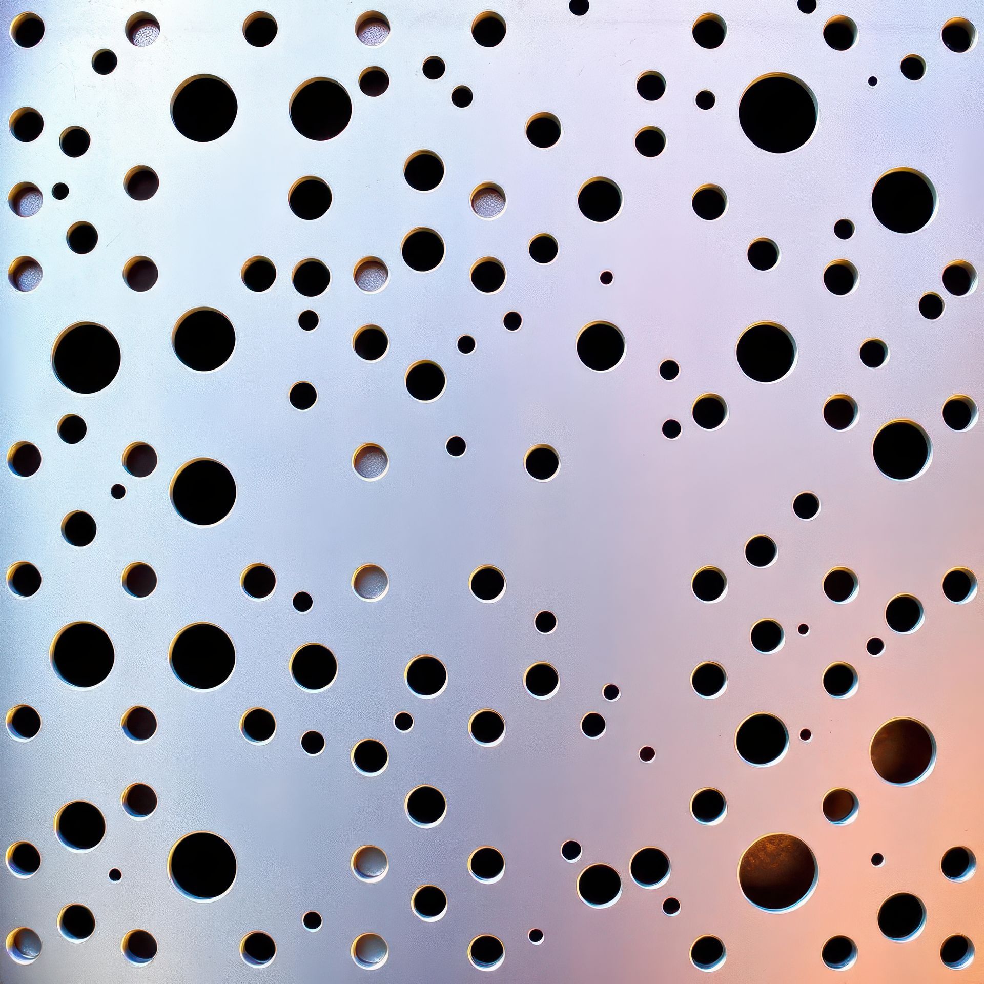 Tôle décorative avec des perforations de différents diamètres.