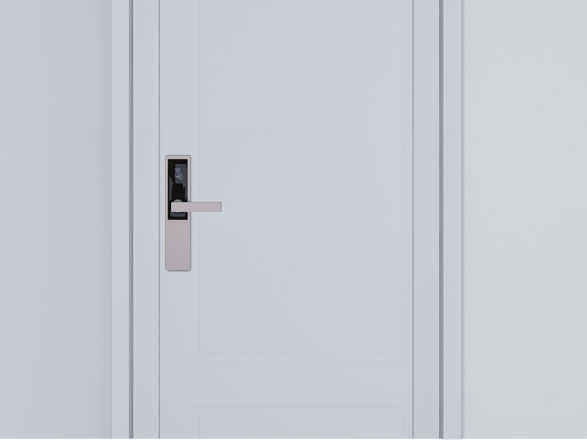 Una puerta blanca con una cerradura inteligente.