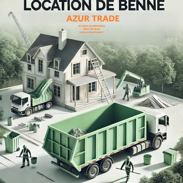 Dessin d'une maison avec des camions bennes