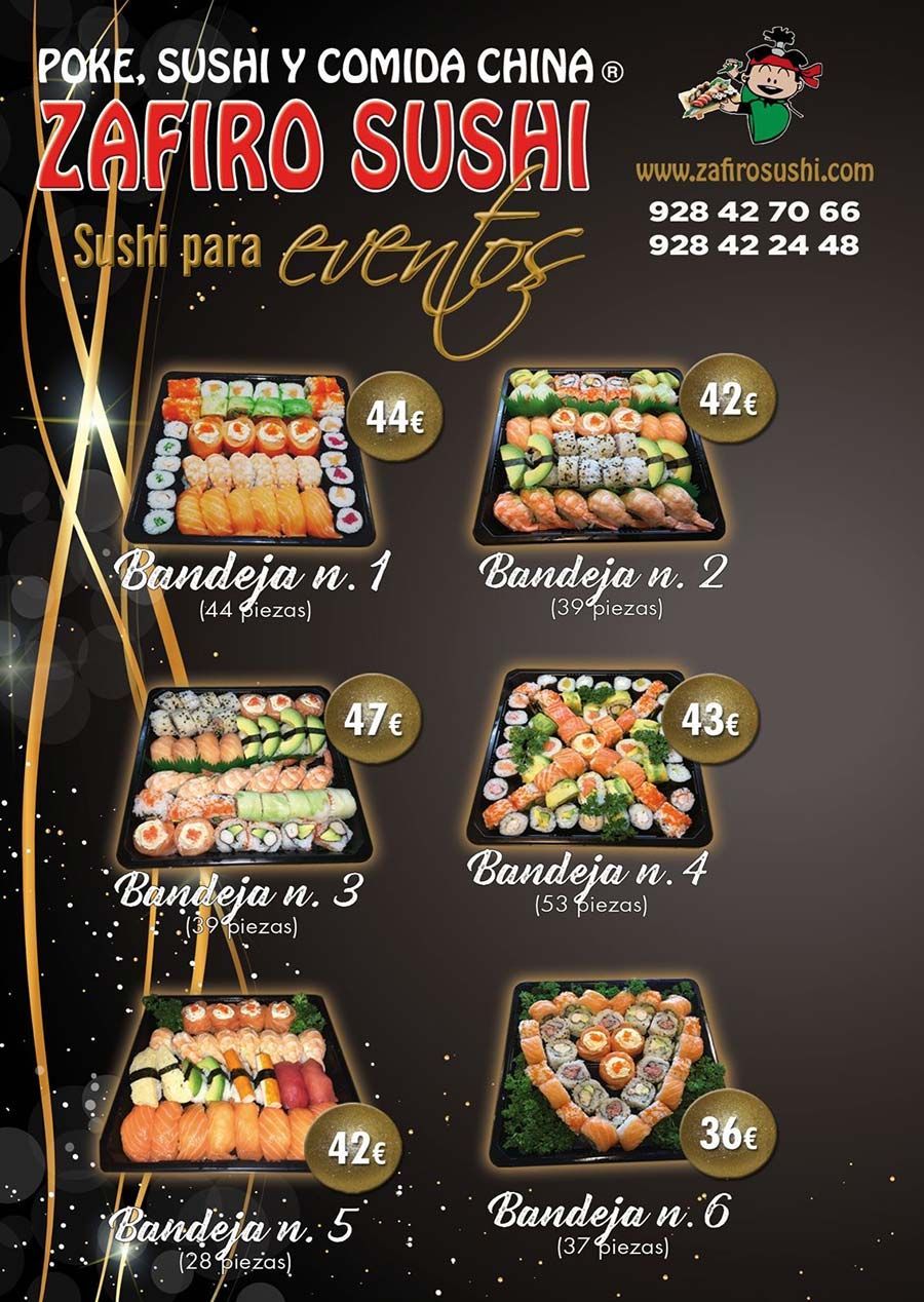 Un menú para un restaurante llamado Zafiro Poke.