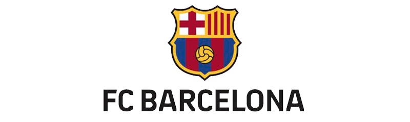Logotipo del FC Barcelona con emblema y texto.