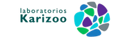Logotipo de “Laboratorios Karizoo” con texto y forma orgánica colorida.