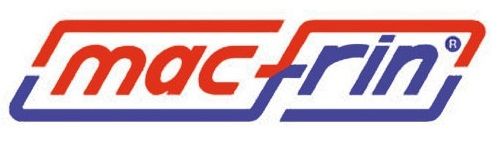 Logotipo de Mac-rin en rojo y azul, un dise&ntilde;o de marca denominativa combinada.