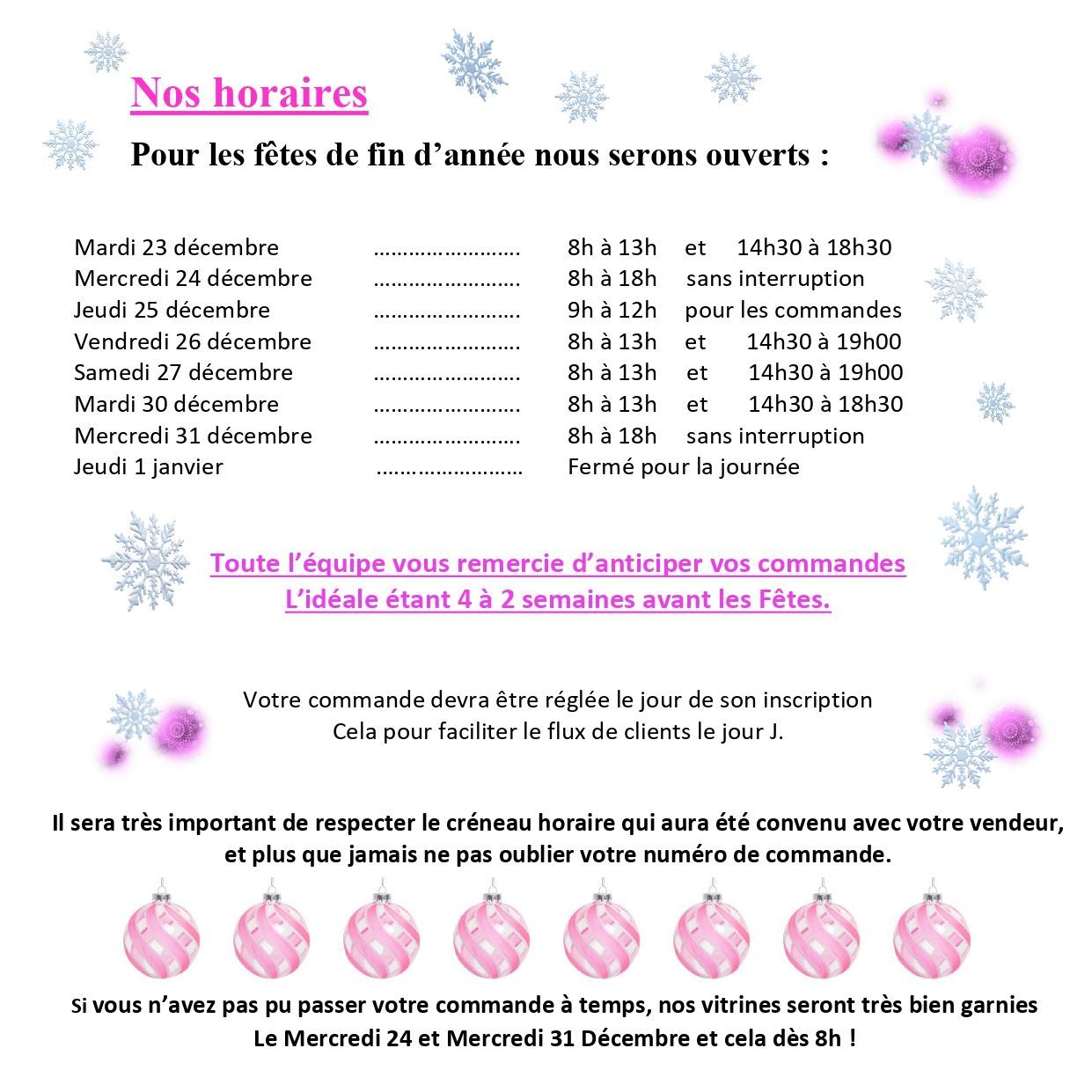 présentation des horaires