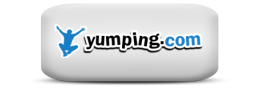 Logotipo de yumping.com con una figura azul saltando sobre un rectángulo redondeado gris.
