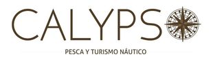 Logotipo de CALYPSO en texto marr&oacute;n con un icono de br&uacute;jula n&aacute;utica y subt&iacute;tulo &ldquo;PESCA Y TURISMO N&Aacute;UTICO&rdquo;