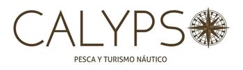 Logotipo de CALYPSO en texto marr&oacute;n con un icono de br&uacute;jula n&aacute;utica y subt&iacute;tulo &ldquo;PESCA Y TURISMO N&Aacute;UTICO&rdquo;