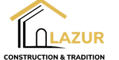Logo de Lazur Construction & Tradition : Icône de maison en or et noir avec le nom de l'entreprise en or.