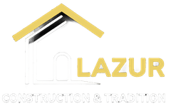 Logo de Lazur Construction : une maison blanche avec un toit doré.
