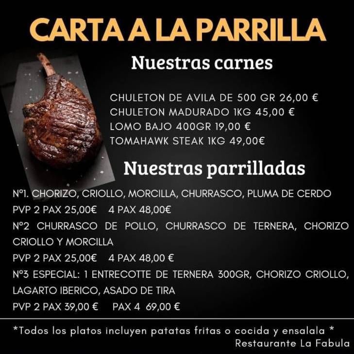 Un menú para carta a la parrilla en español