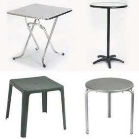 Un collage de cuatro tipos diferentes de mesas y taburetes.