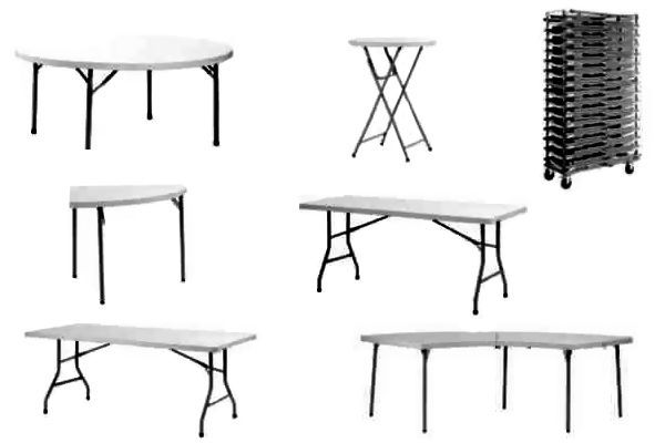 Hay muchos tipos diferentes de mesas plegables y mesas apilables.
