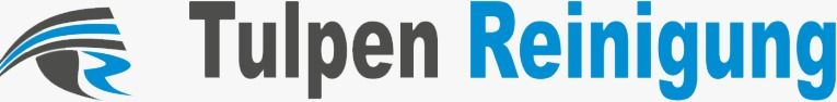Logo mit einem stilisierten blauen und grauen Symbol neben dem Schriftzug „Tulpen Reinigung“ in grauer und blauer Schrift.