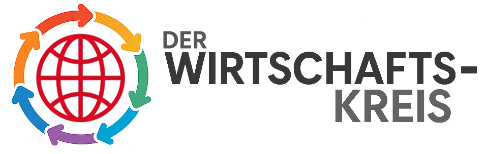 Logo für Der Wirtschaftskreis mit einem farbenfrohen Globus-Symbol und fettem grauen Text