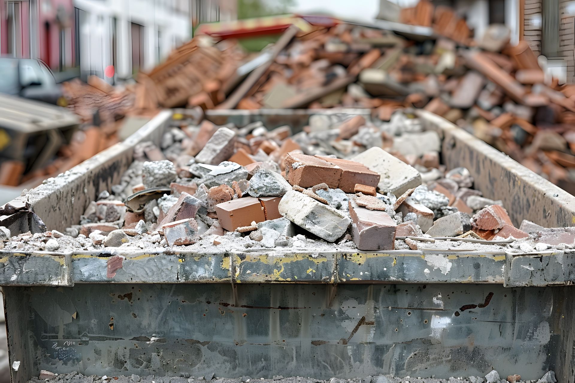 Benne pleine de gravats de chantier
