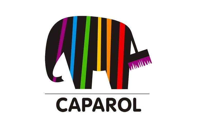 Ein bunter Elefant mit einer Bürste im Maul ist das Logo von Caparol.
