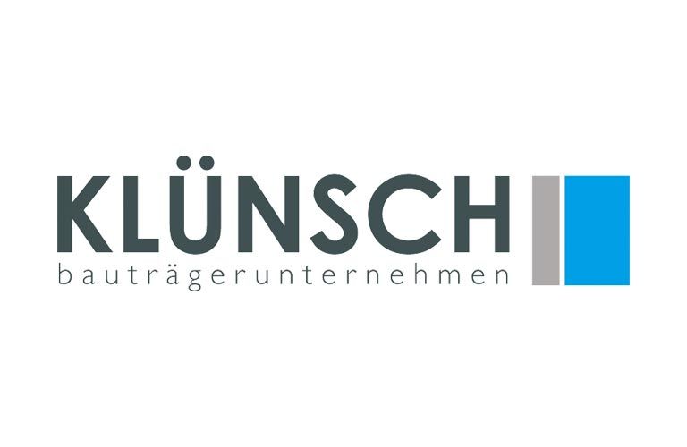 Ein schwarz-blaues Logo für eine Firma namens Klunsch