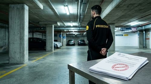 Vigilante de Seguridad de Prosegur adscrito al servicio parking SABA de Barcelona.