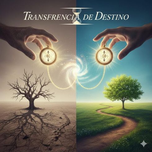 Manos que sostienen brújulas brillantes, conectadas por la luz, transformando un paisaje árido en uno vibrante.