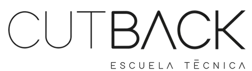 Un logotipo en blanco y negro para Cutback Escuela Técnica.