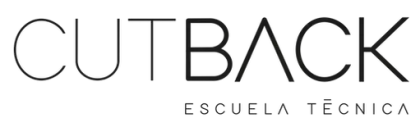 Un logotipo en blanco y negro para Cutback Escuela Técnica.