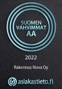 Suomen Vahvimmat AA -sertifikaatti, 2022, Rakennus Nova Oy, asiakastieto.fi logo.