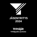 Jäsenyritys 2024 -logo with Yrittäjät text on black background