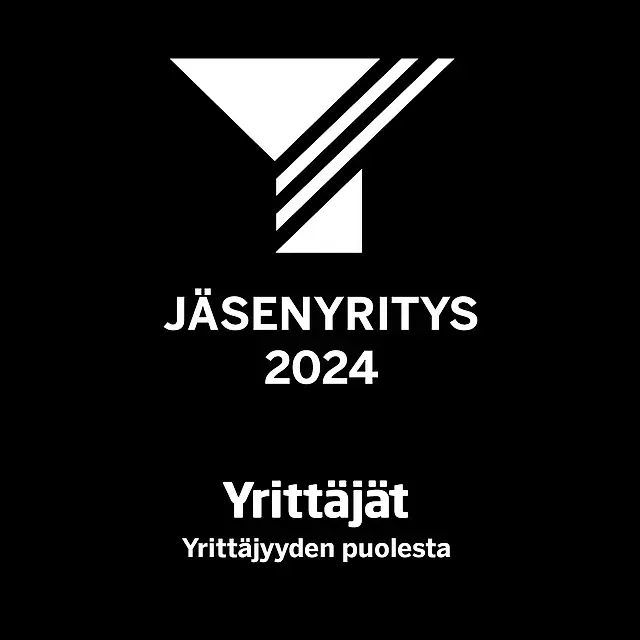 Black logo with “JÄSENYRITYS 2024” and “Yrittäjät – Yrittäjyyden puolesta” on a black background