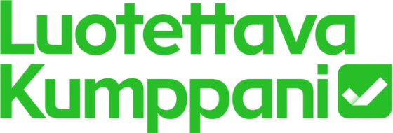 Green “Luotettava Kumppani” logo with a white checkmark in a green square