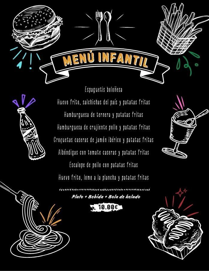 Un menú para un restaurante llamado menú niños