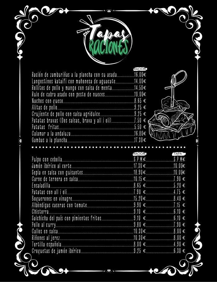 Un menú para un restaurante con una pared de ladrillos al fondo.