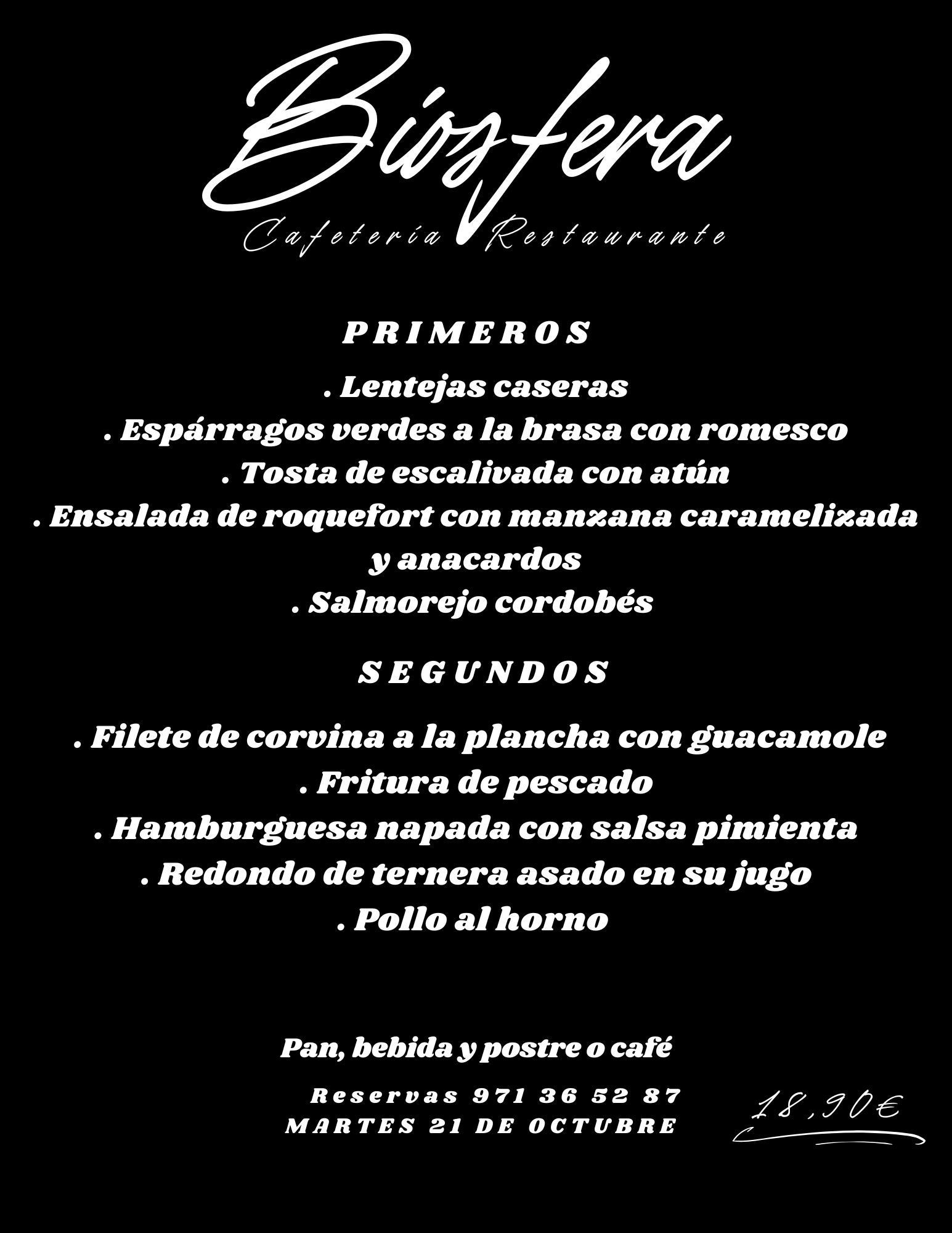 Un menú para un restaurante llamado bigfera