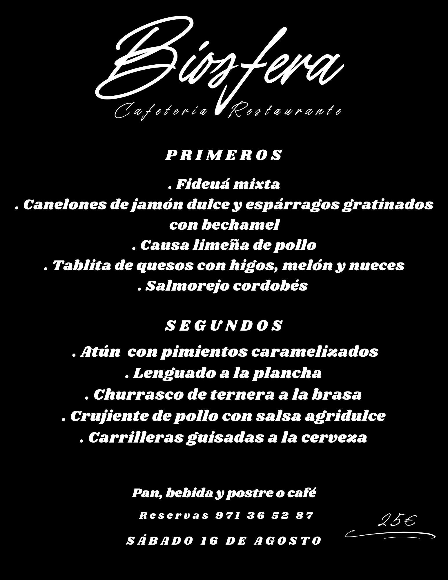 Un menú para un restaurante llamado bigfera